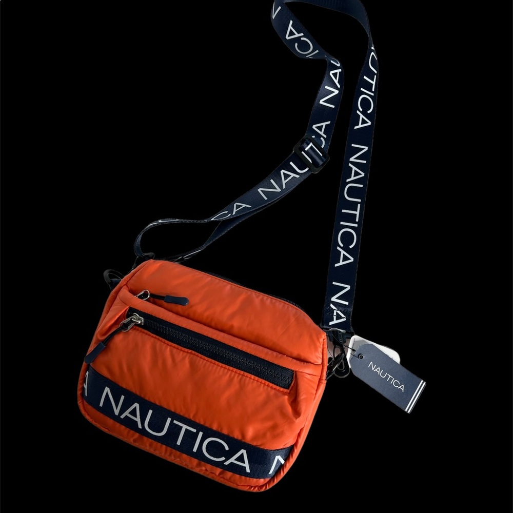 Nautical Crossbody Bag Orange Navy Logo Shoulder Bag Puffer Waist padded - Picture 4 of 16